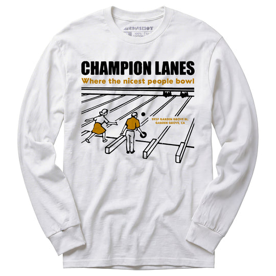 Champion Lanes - Garden Grove, CA - Vintage Bowling Alley - Long Sleeve T-Shirt