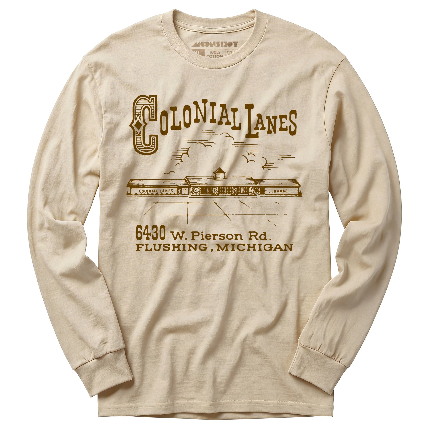 Colonial Lanes - Flushing, MI - Vintage Bowling Alley - Long Sleeve T-Shirt