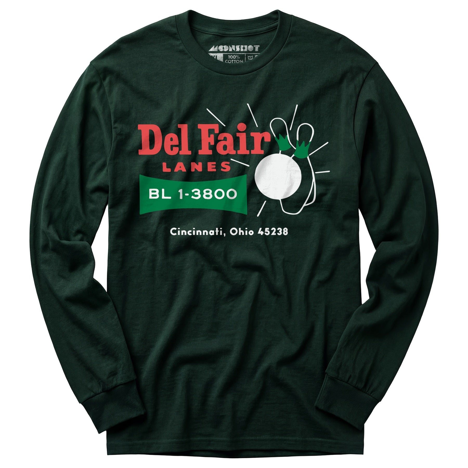 Del Fair Lanes v2 - Cincinnati, OH - Vintage Bowling Alley - Long Sleeve T-Shirt