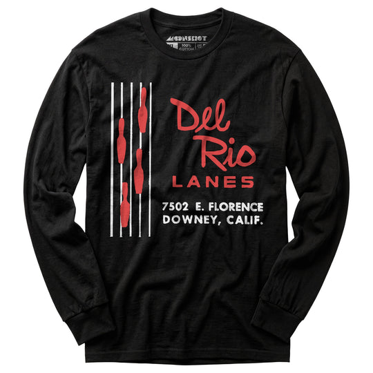 Del Rio Lanes - Downey, CA - Vintage Bowling Alley - Long Sleeve T-Shirt
