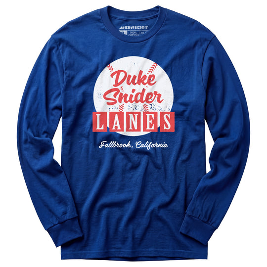 Duke Snider Lanes - Fallbrook, CA - Vintage Bowling Alley - Long Sleeve T-Shirt
