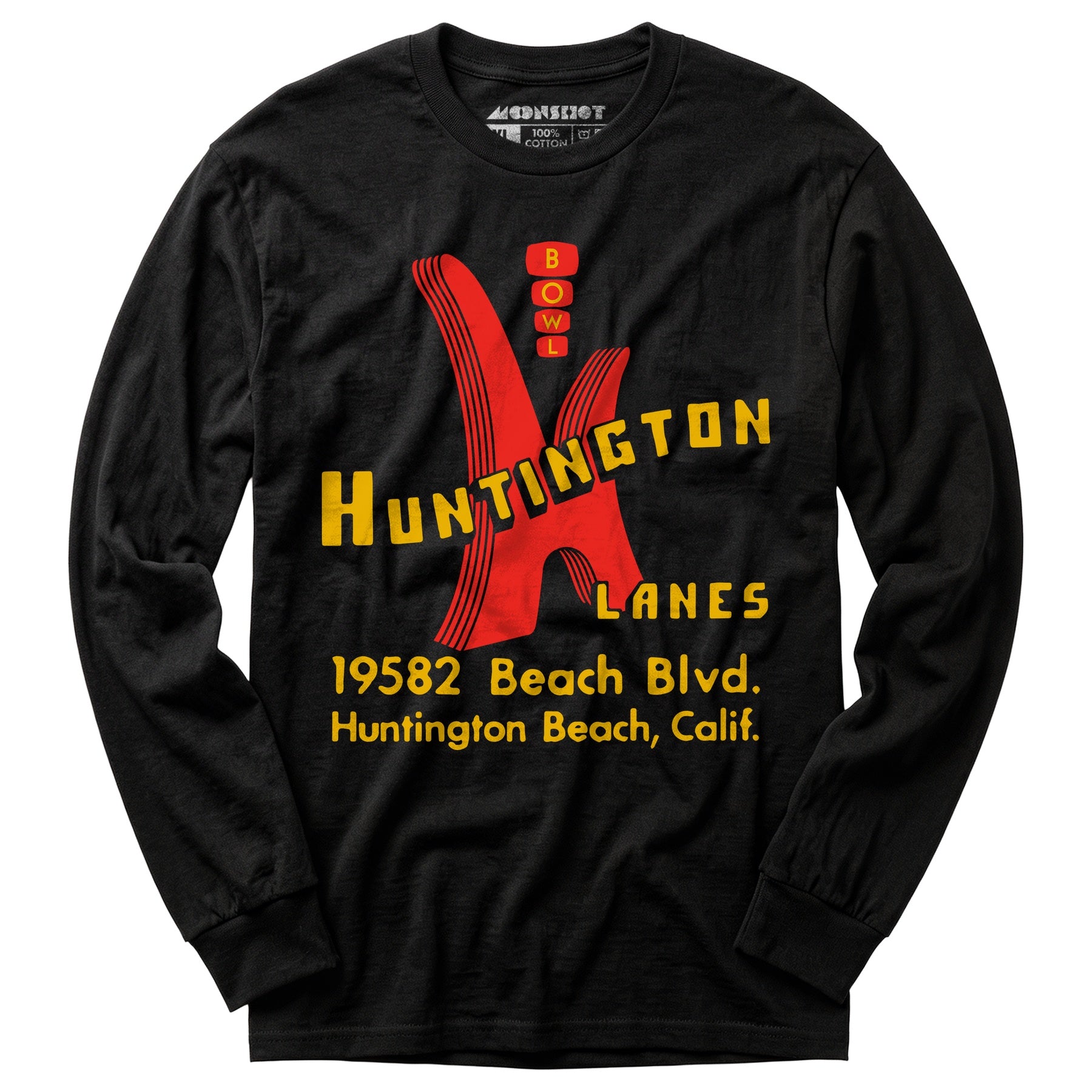 Huntington Lanes - Huntington Beach, CA - Vintage Bowling Alley - Long Sleeve T-Shirt