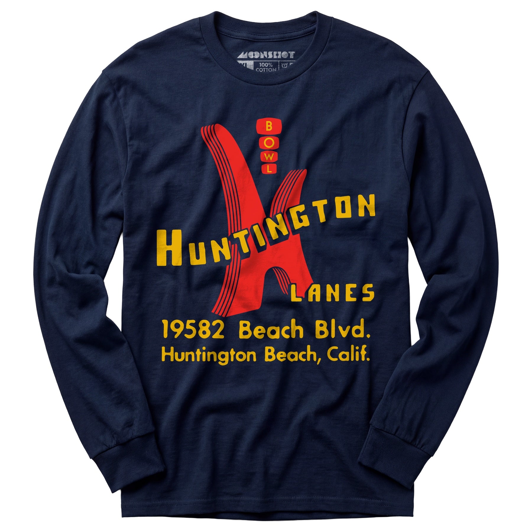 Huntington Lanes - Huntington Beach, CA - Vintage Bowling Alley - Long Sleeve T-Shirt