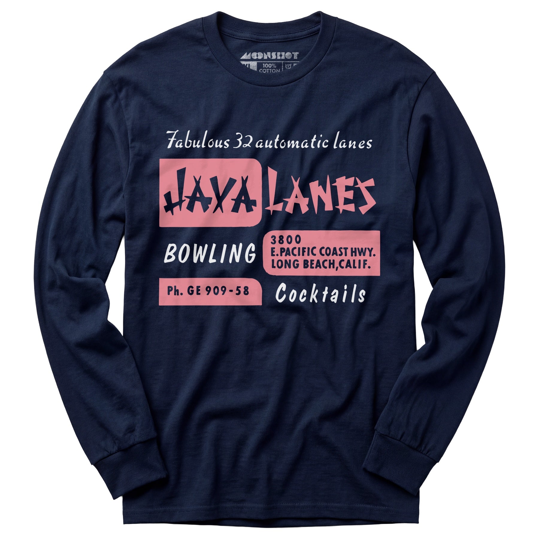 Java Lanes - Long Beach, CA - Vintage Bowling Alley - Long Sleeve T-Shirt