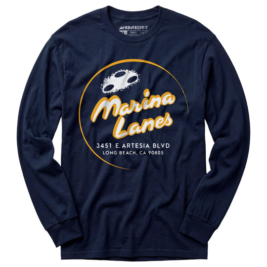 Marina Lanes - Long Beach, CA - Vintage Bowling Alley - Long Sleeve T-Shirt