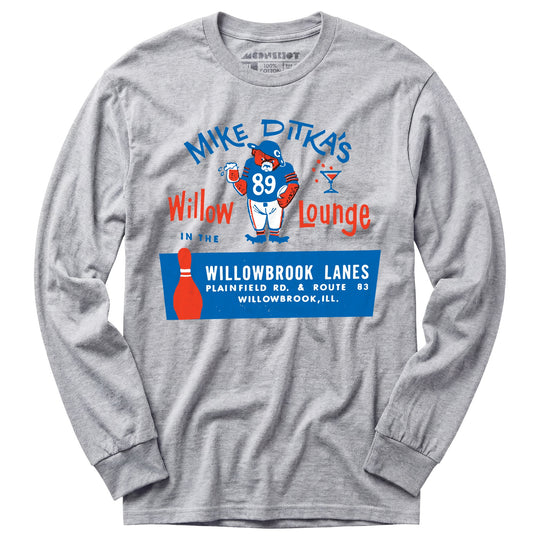 Mike Ditka's Willow Lounge - Willowbrook, IL - Vintage Bowling Alley - Long Sleeve T-Shirt