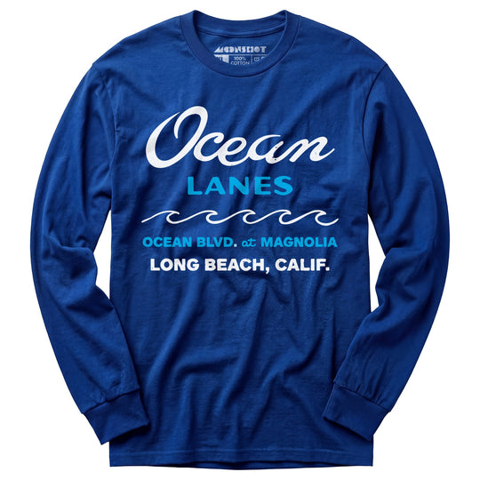 Ocean Lanes - Long Beach, CA - Vintage Bowling Alley - Long Sleeve T-Shirt