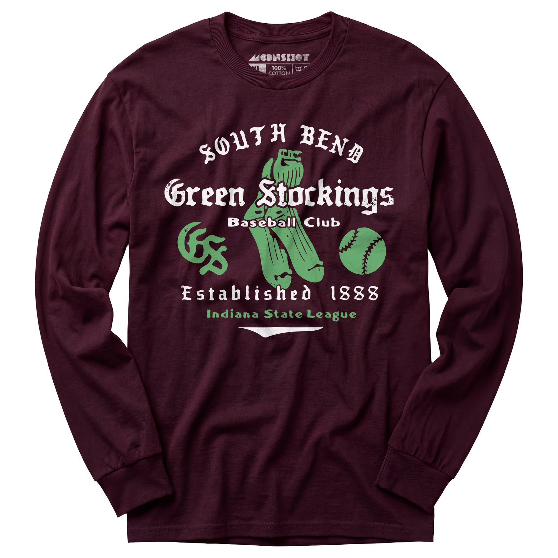 South Bend Green Stockings - Indiana - Vintage Defunct Baseball Teams - Long Sleeve T-Shirt