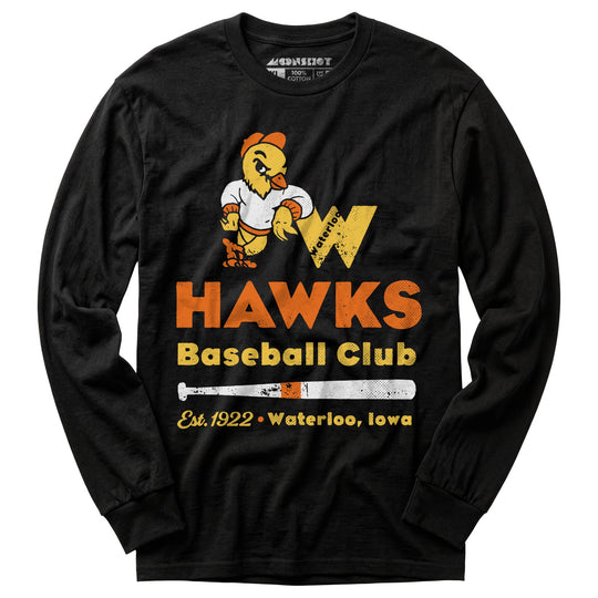 Waterloo Hawks - Iowa - Vintage Defunct Baseball Teams - Long Sleeve T-Shirt