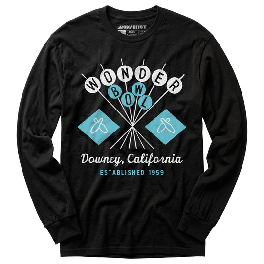 Wonder Bowl - Downey, CA - Vintage Bowling Alley - Long Sleeve T-Shirt