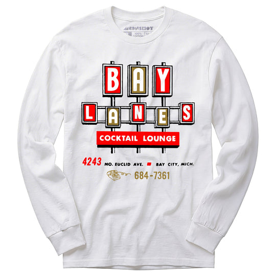 Bay Lanes - Bay City, MI - Vintage Bowling Alley - Long Sleeve T-Shirt
