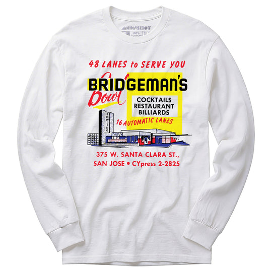 Bridgeman's Bowl - San Jose, CA - Vintage Bowling Alley - Long Sleeve T-Shirt