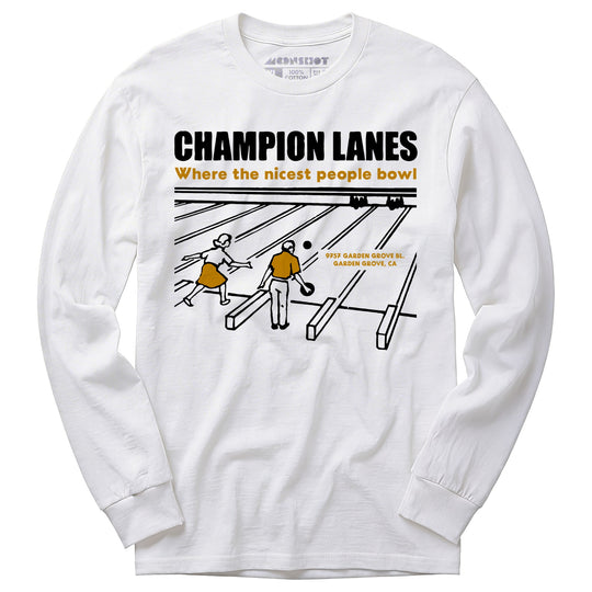 Champion Lanes - Garden Grove, CA - Vintage Bowling Alley - Long Sleeve T-Shirt