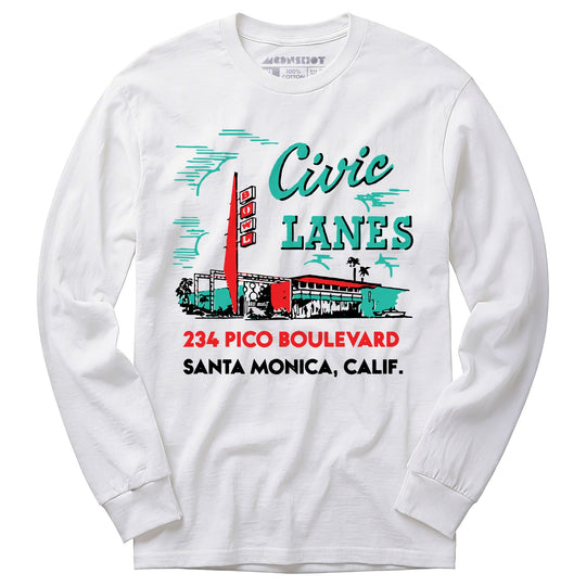 Civic Lanes - Santa Monica, CA - Vintage Bowling Alley - Long Sleeve T-Shirt