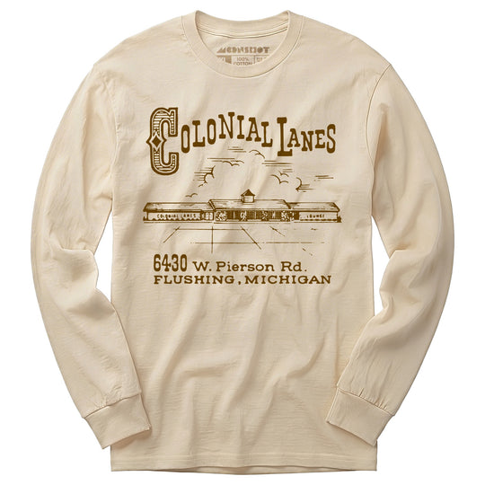 Colonial Lanes - Flushing, MI - Vintage Bowling Alley - Long Sleeve T-Shirt