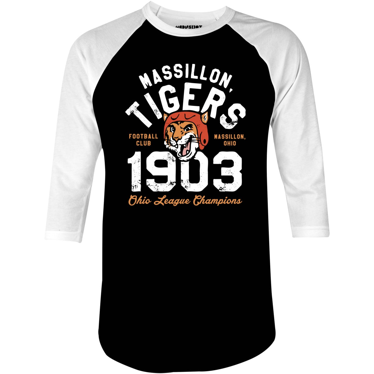 Massillon Tigers - Ohio - Vintage Defunct Football Teams - 3/4 Sleeve Raglan T-Shirt