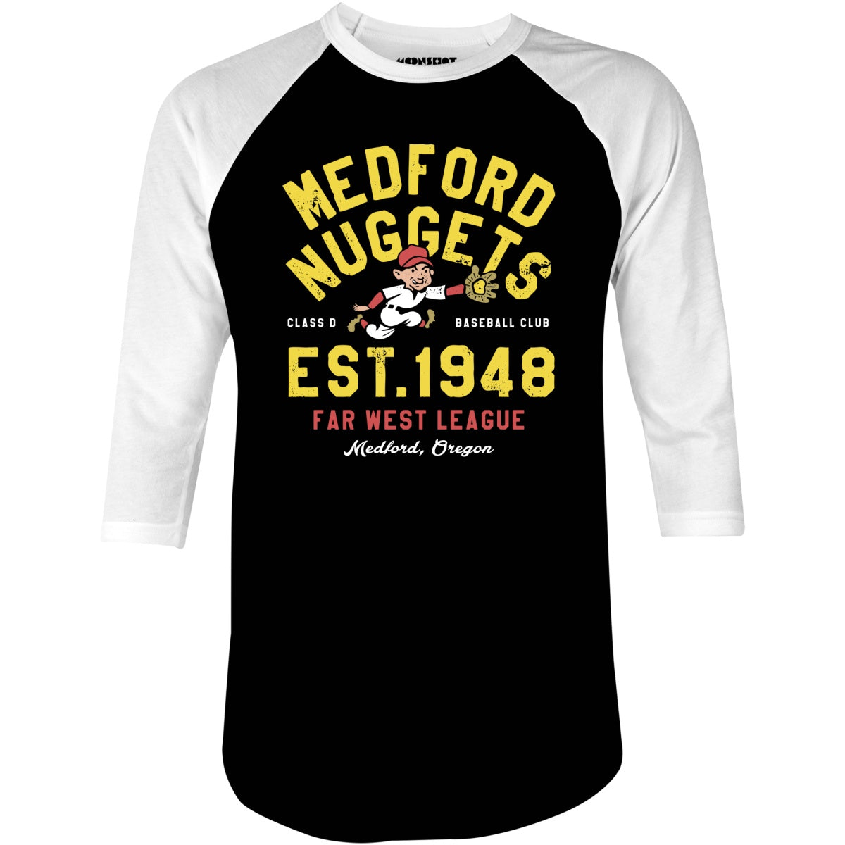 Medford Nuggets - Oregon - Vintage Defunct Baseball Teams - 3/4 Sleeve Raglan T-Shirt
