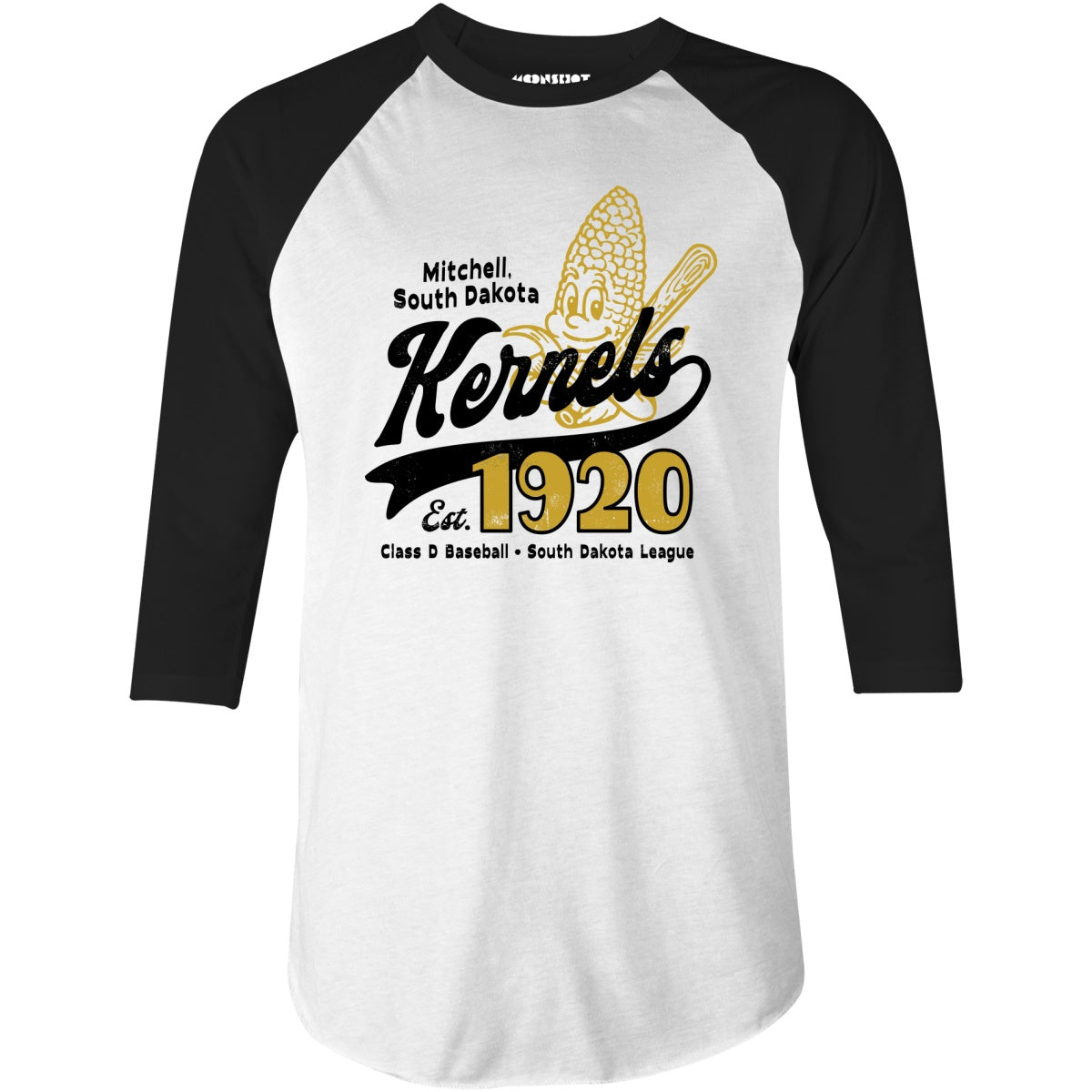 Mitchell Kernels - South Dakota - Vintage Defunct Baseball Teams - 3/4 Sleeve Raglan T-Shirt