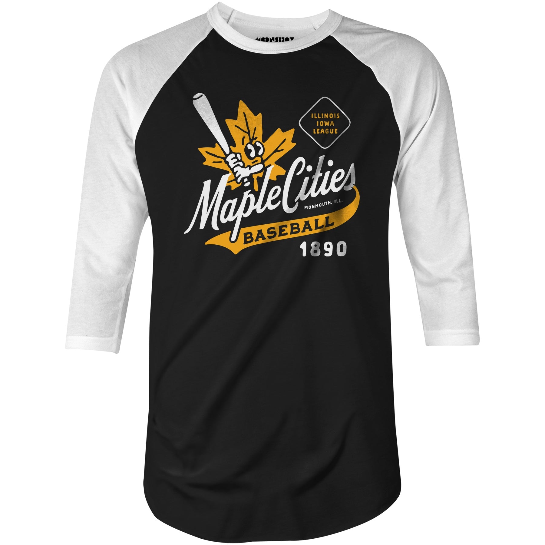 Monmouth Maple Cities - Illinois - Vintage Defunct Baseball Teams - 3/4 Sleeve Raglan T-Shirt