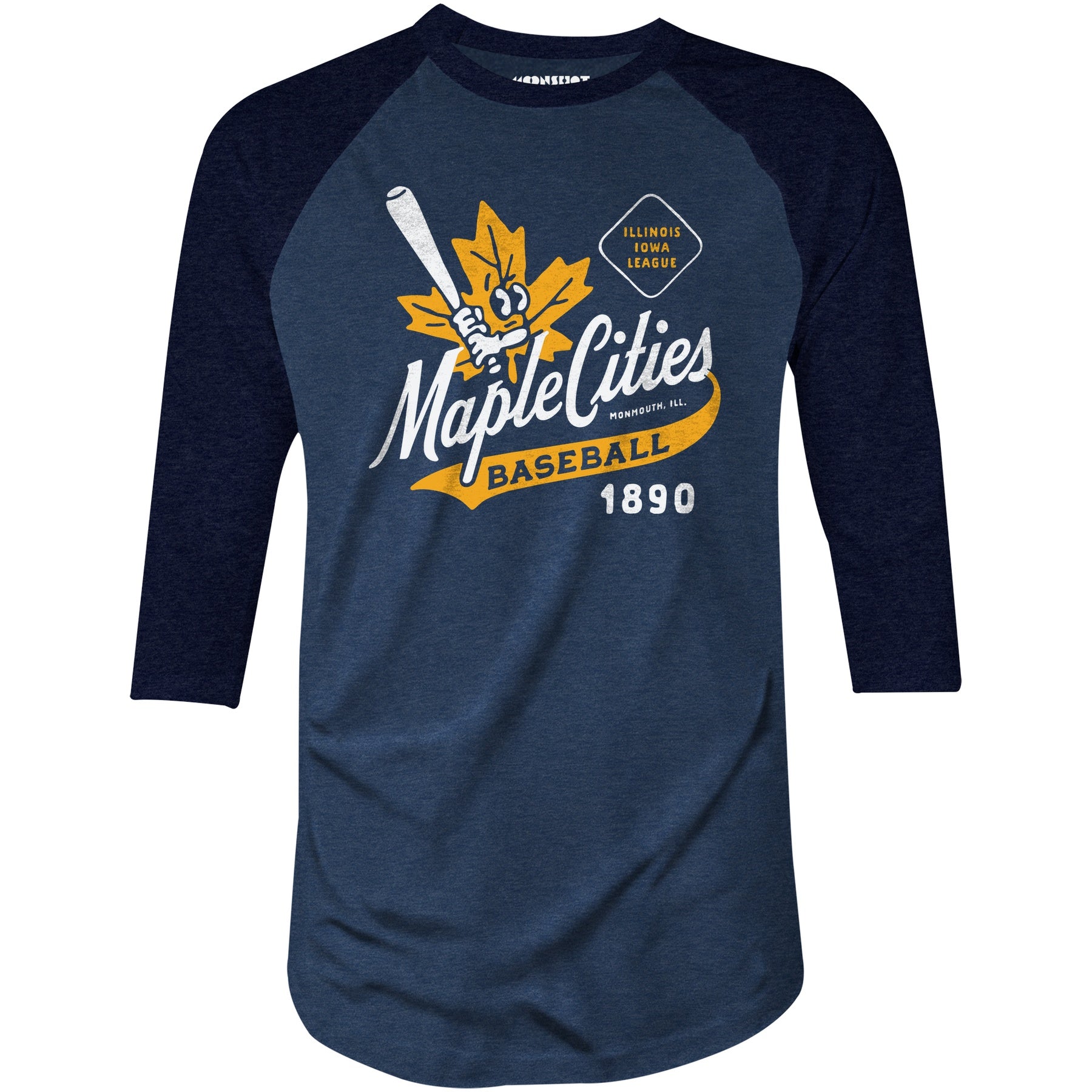 Monmouth Maple Cities - Illinois - Vintage Defunct Baseball Teams - 3/4 Sleeve Raglan T-Shirt