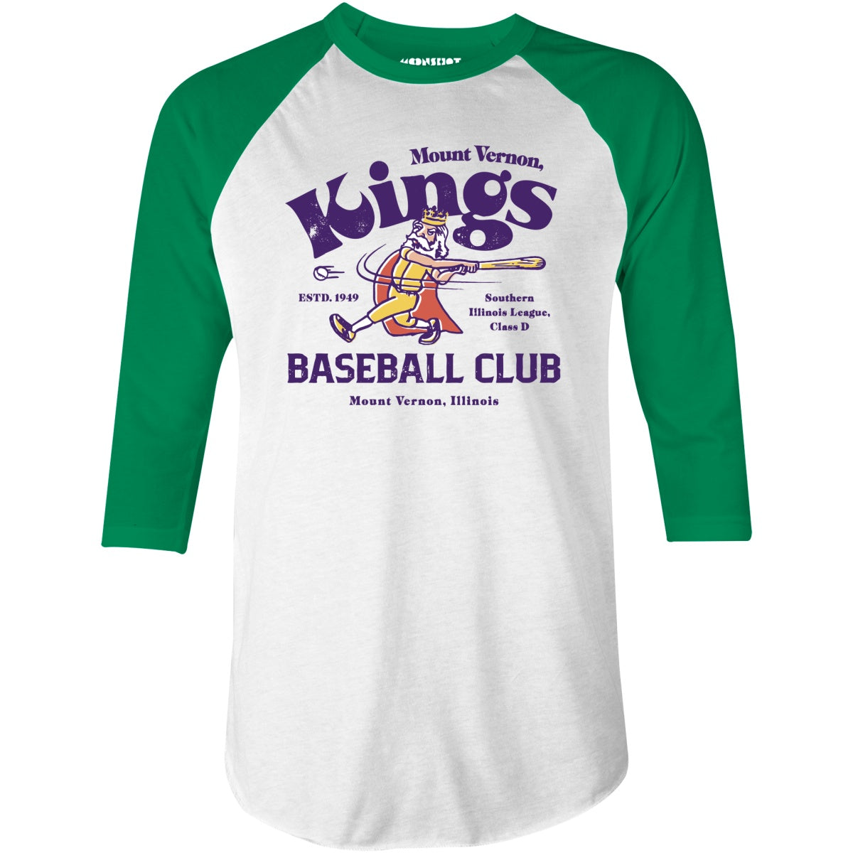 Mount Vernon Kings - Illinois - Vintage Defunct Baseball Teams - 3/4 Sleeve Raglan T-Shirt