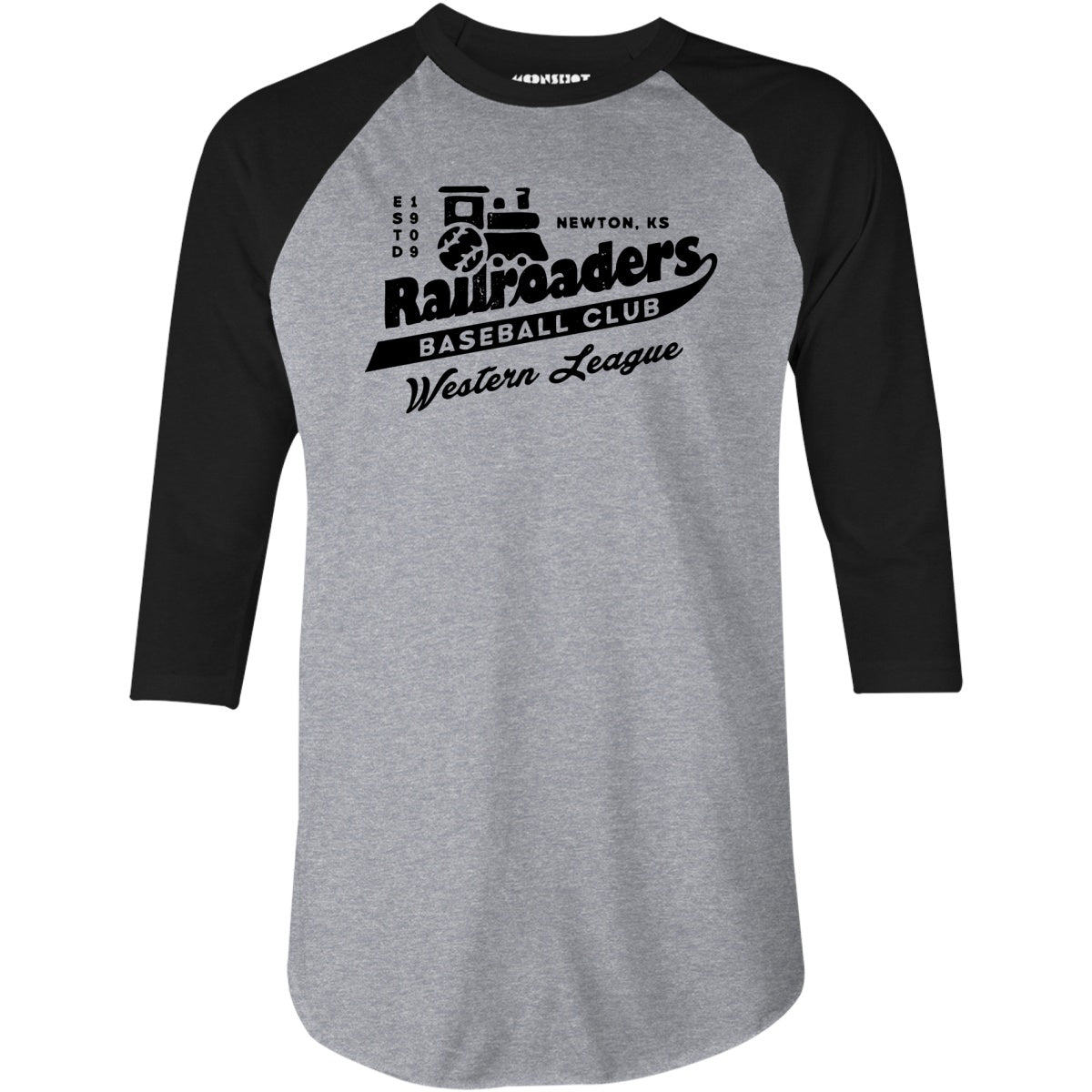 Newton Railroaders - Kansas - Vintage Defunct Baseball Teams - 3/4 Sleeve Raglan T-Shirt