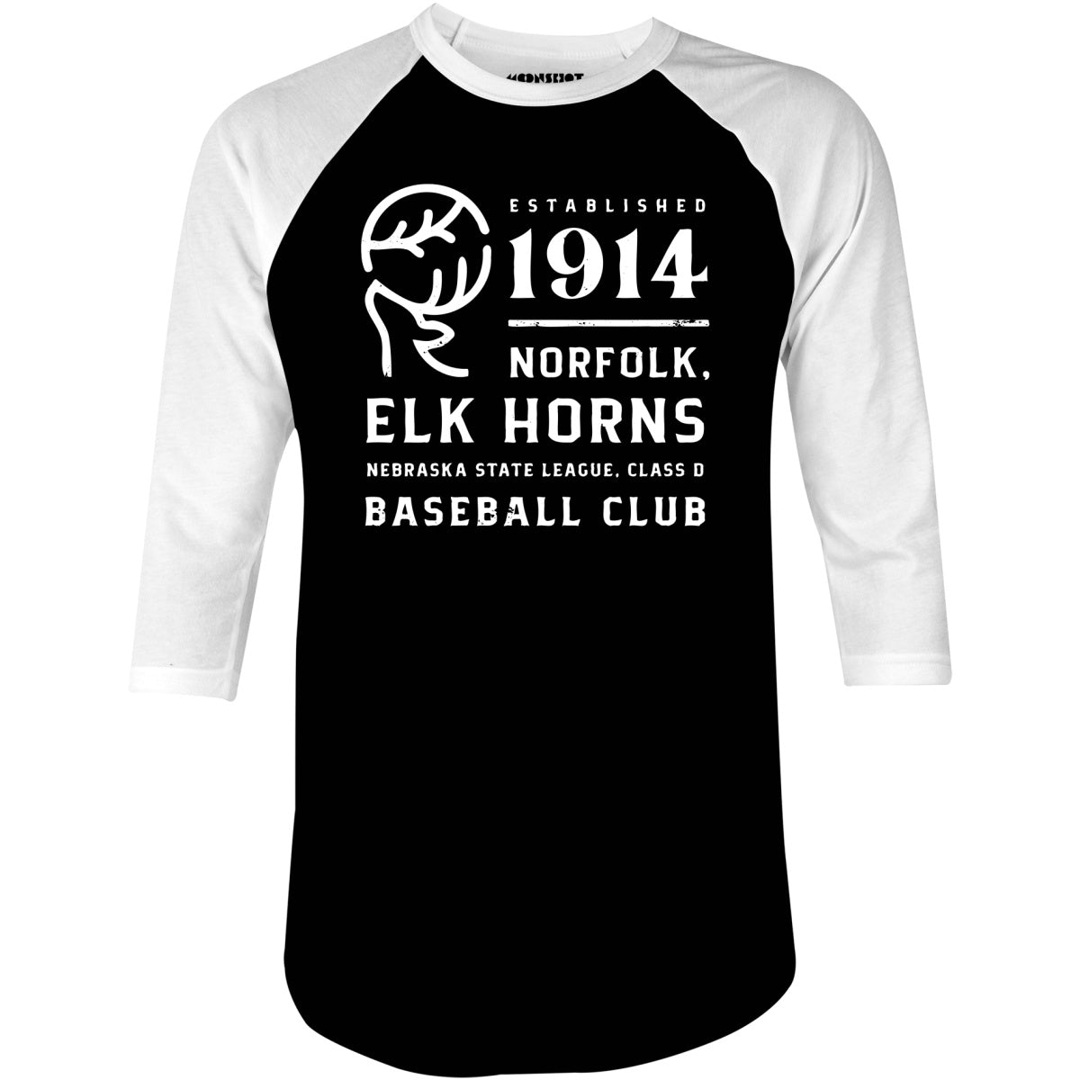 Norfolk Elk Horns - Nebraska - Vintage Defunct Baseball Teams - 3/4 Sleeve Raglan T-Shirt