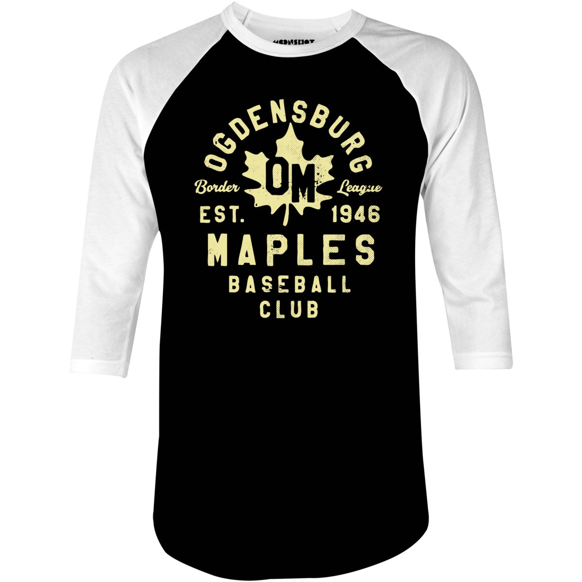 Ogdensburg Maples - New York - Vintage Defunct Baseball Teams - 3/4 Sleeve Raglan T-Shirt