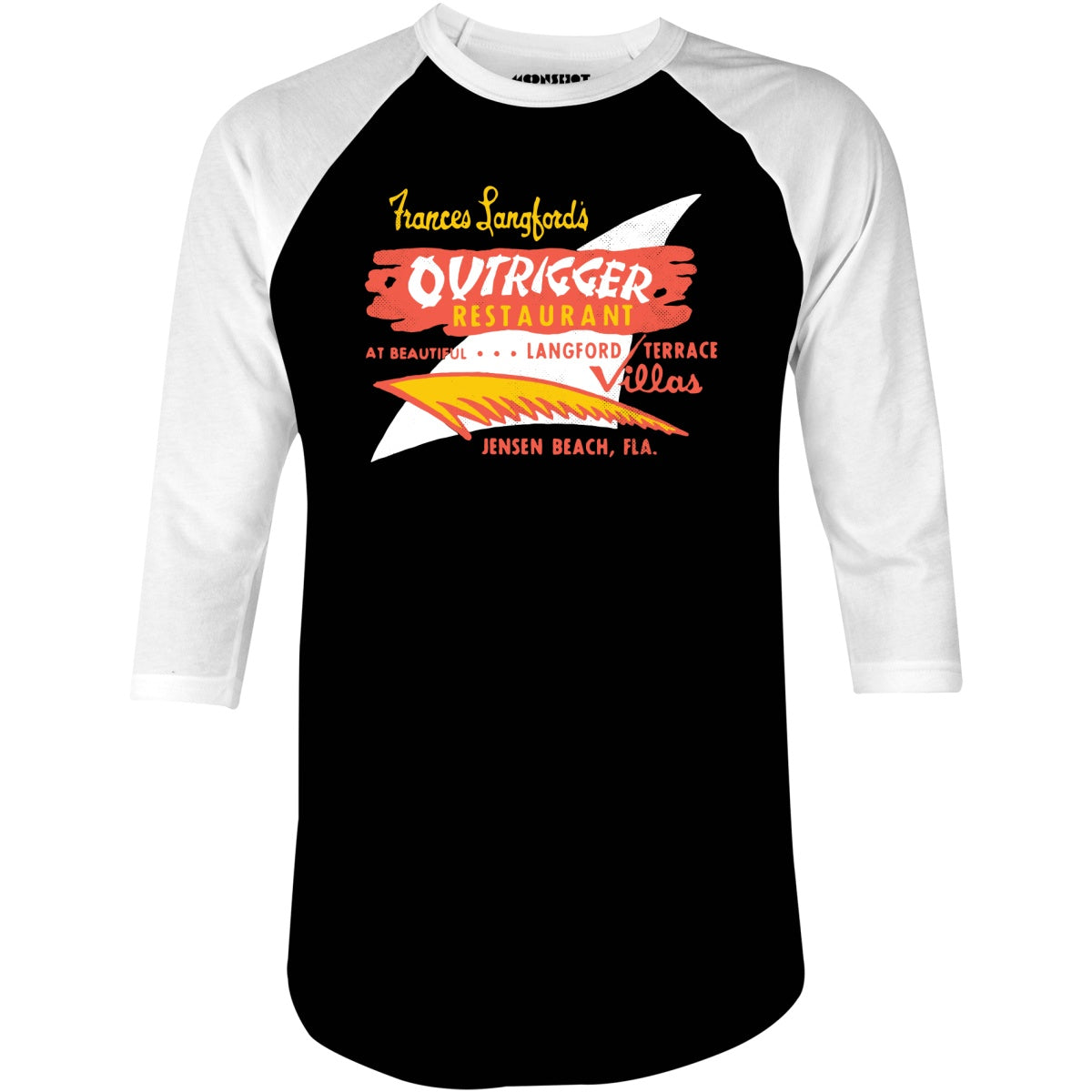 Outrigger - Jensen Beach, FL - Vintage Tiki Bar - 3/4 Sleeve Raglan T-Shirt