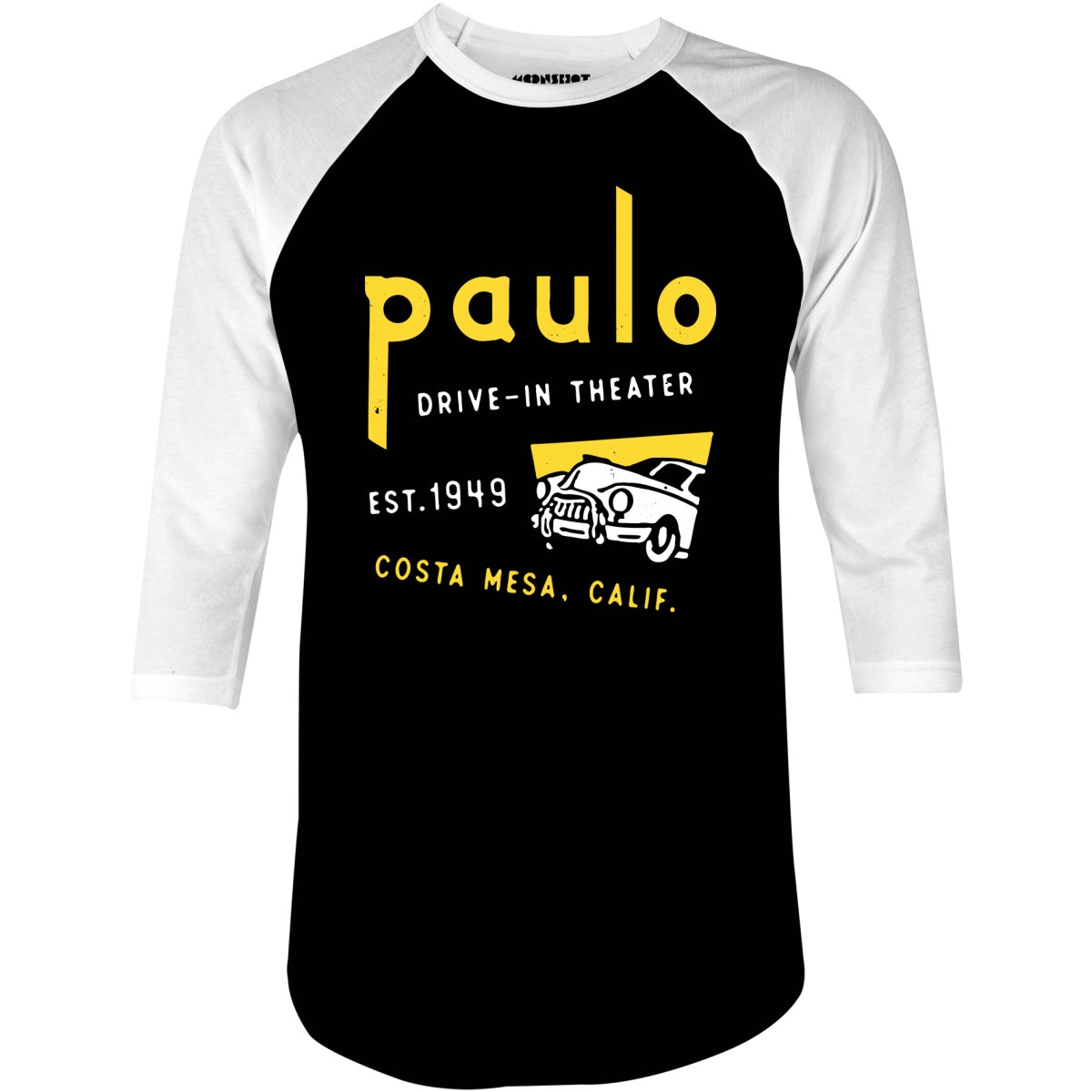 Paulo - Costa Mesa, CA - Vintage Drive-In Movie Theater - 3/4 Sleeve Raglan T-Shirt
