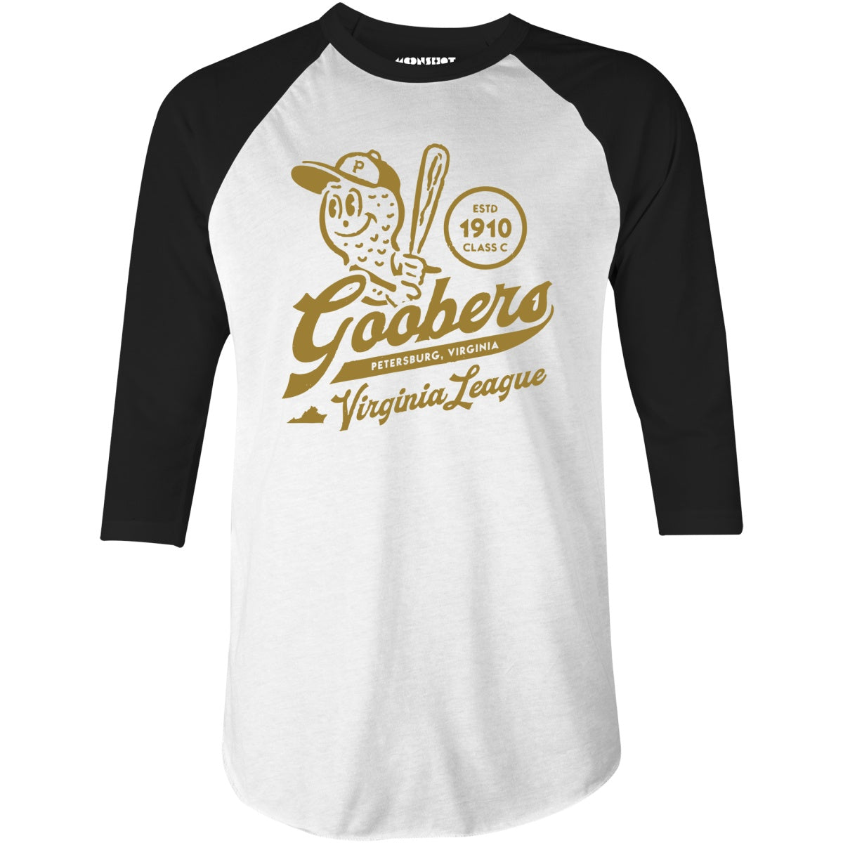 Petersburg Goobers - Virginia - Vintage Defunct Baseball Teams - 3/4 Sleeve Raglan T-Shirt
