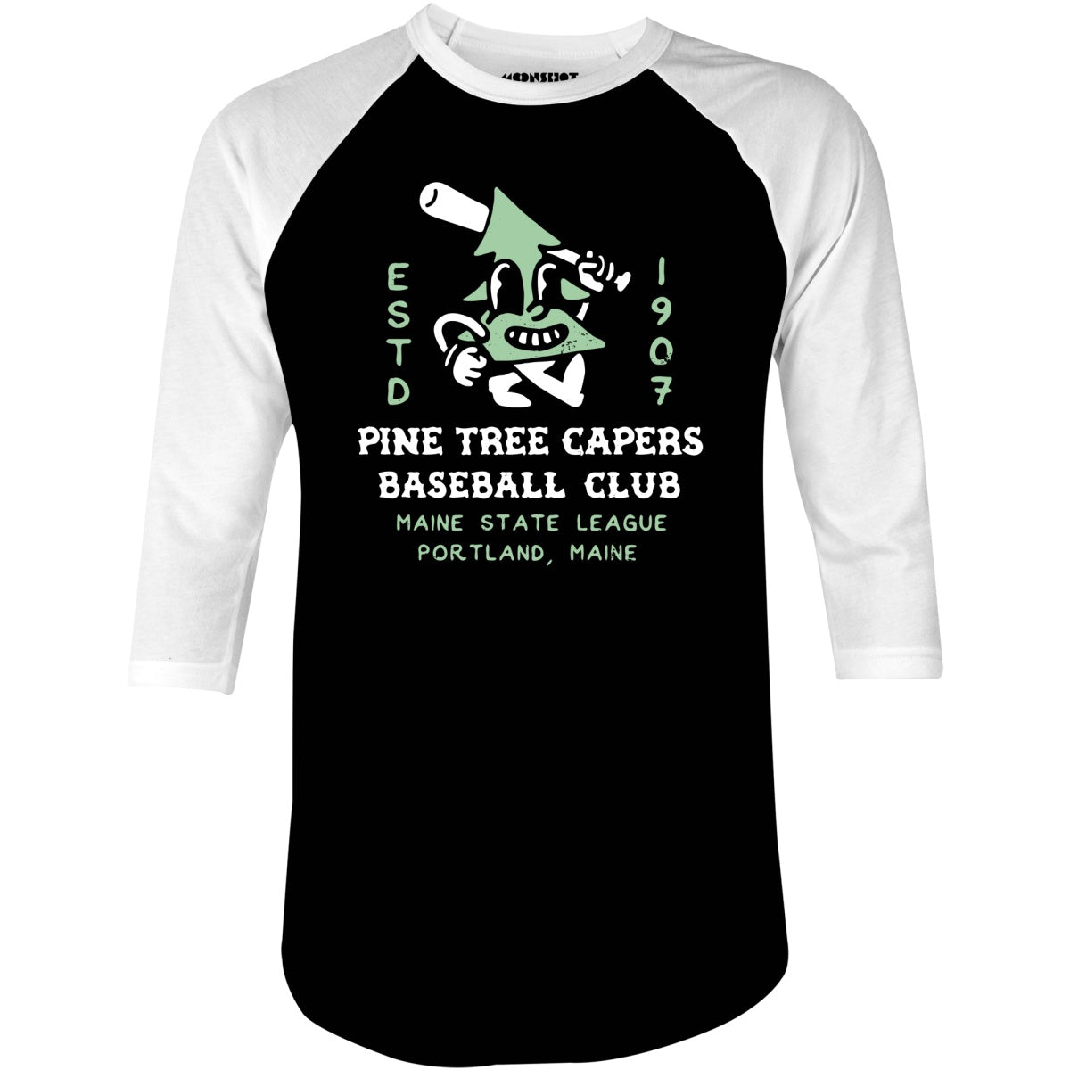 Pine Tree Capers - Portland, ME - Vintage Defunct Baseball Teams - 3/4 Sleeve Raglan T-Shirt