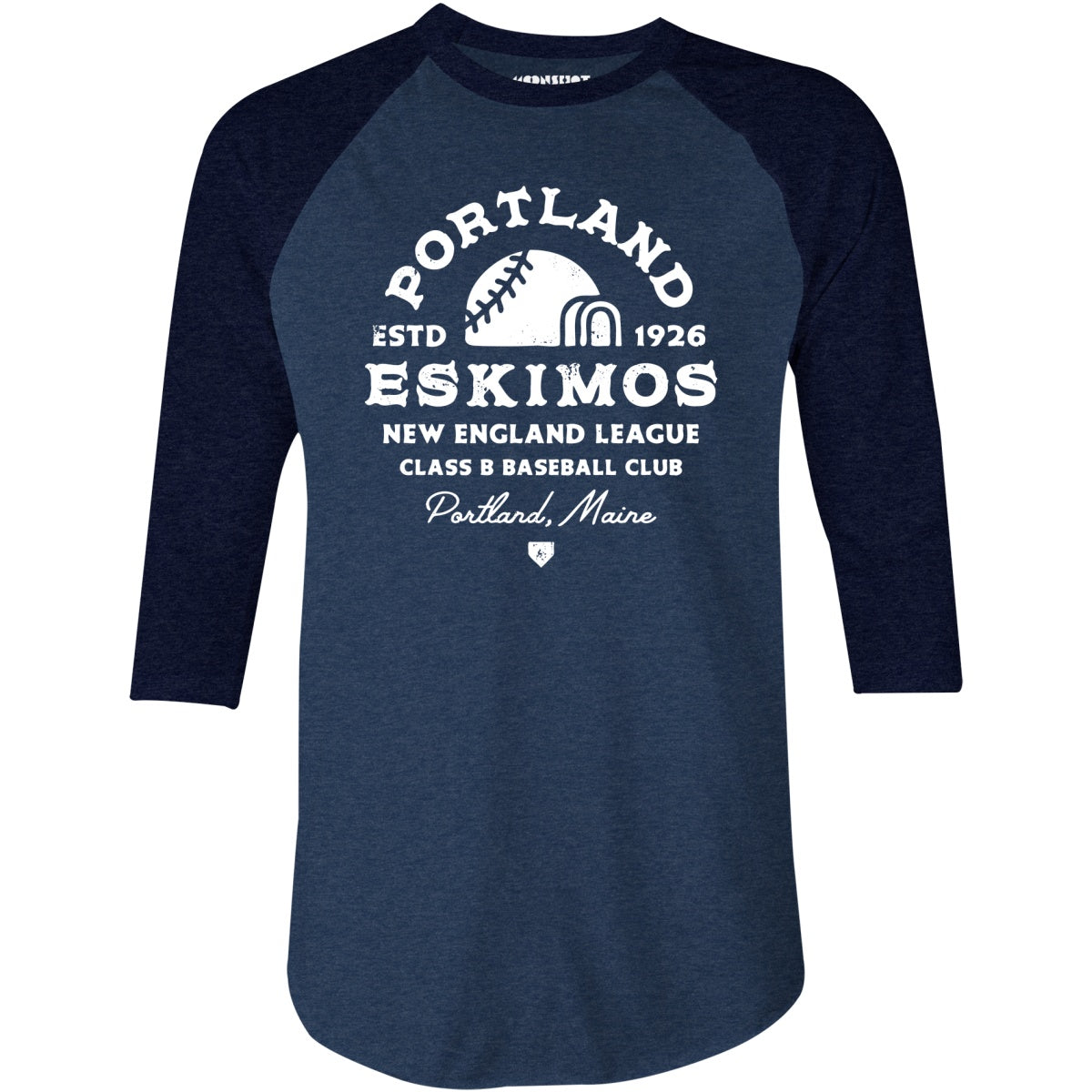 Portland Eskimos - Maine - Vintage Defunct Baseball Teams - 3/4 Sleeve Raglan T-Shirt