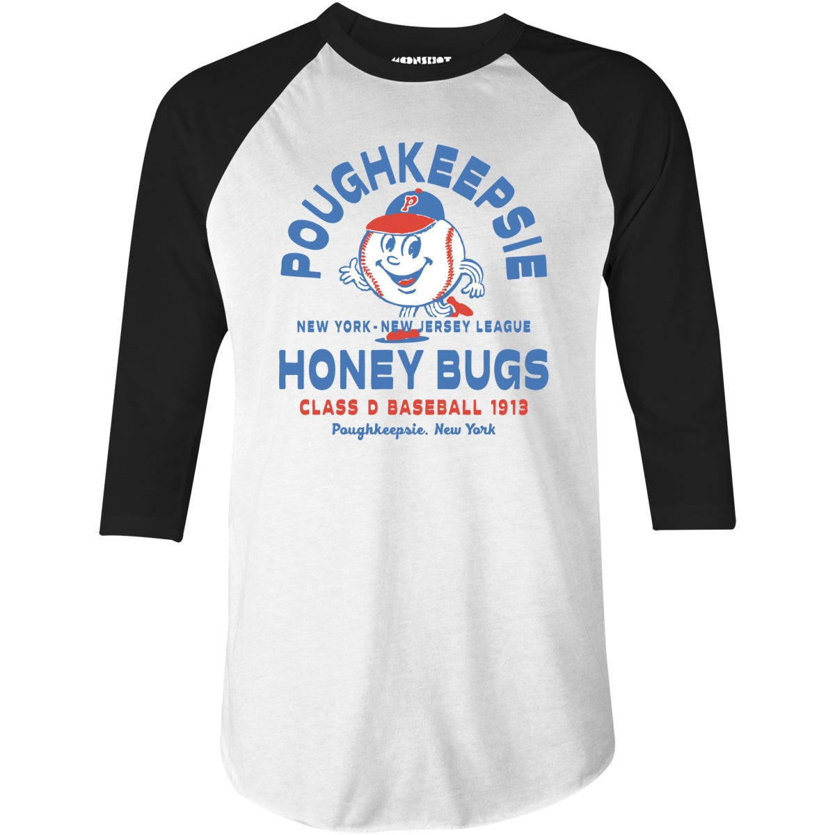 Poughkeepsie Honey Bugs - New Jersey - Vintage Defunct Baseball Teams - 3/4 Sleeve Raglan T-Shirt