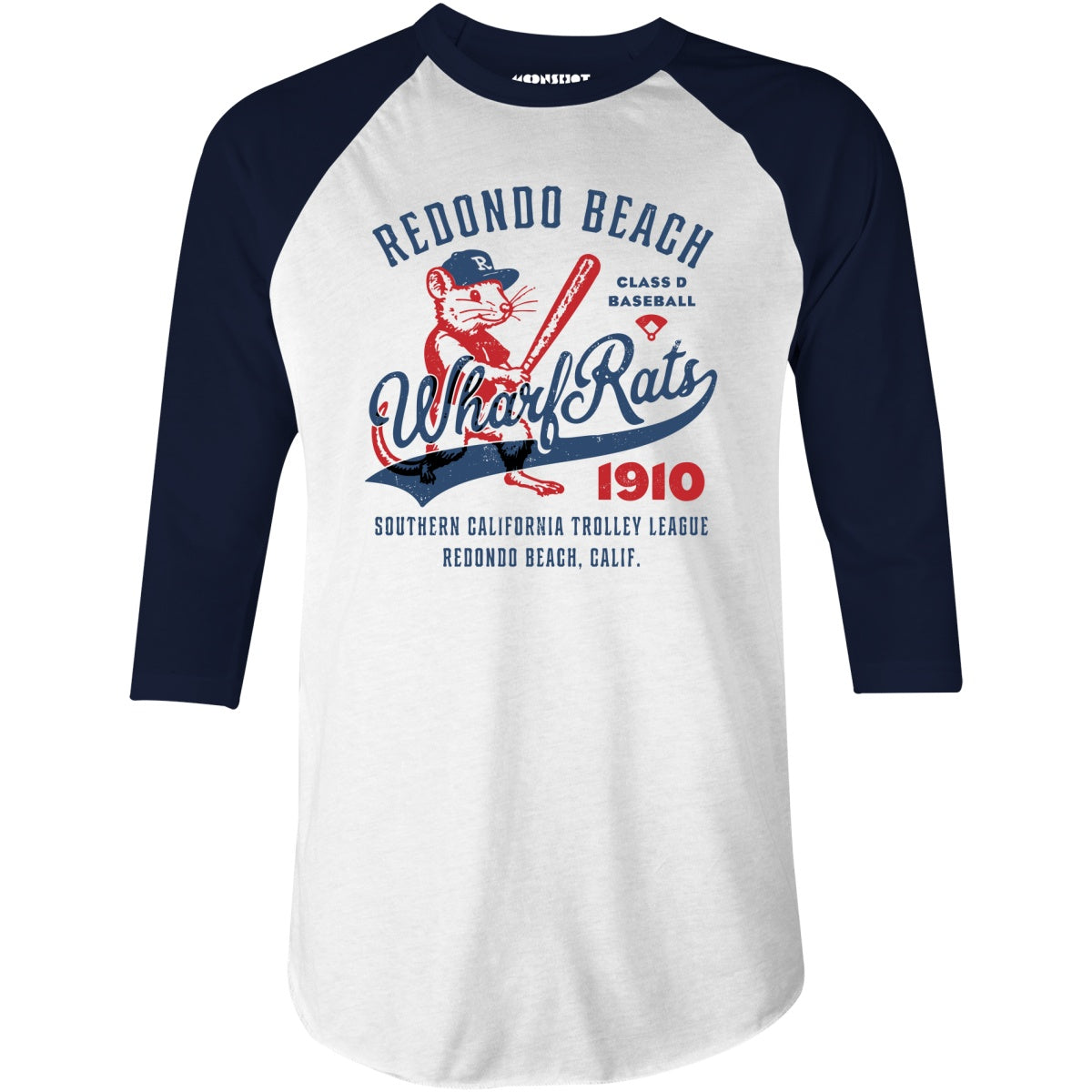 Redondo Beach Wharf Rats - California - Vintage Defunct Baseball Teams - 3/4 Sleeve Raglan T-Shirt
