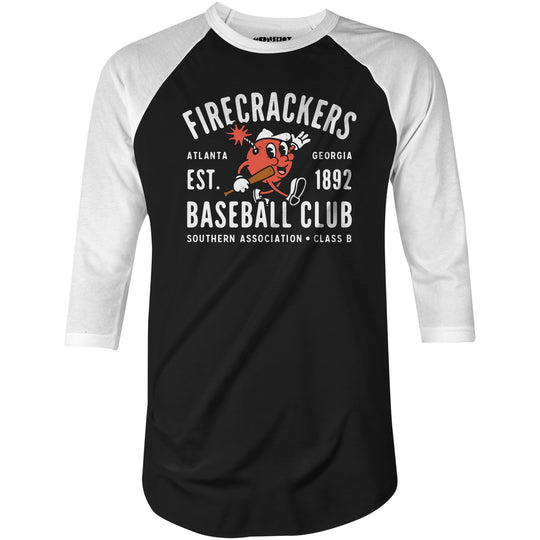 Atlanta Firecrackers - Georgia - Vintage Defunct Baseball Teams - 3/4 Sleeve Raglan T-Shirt