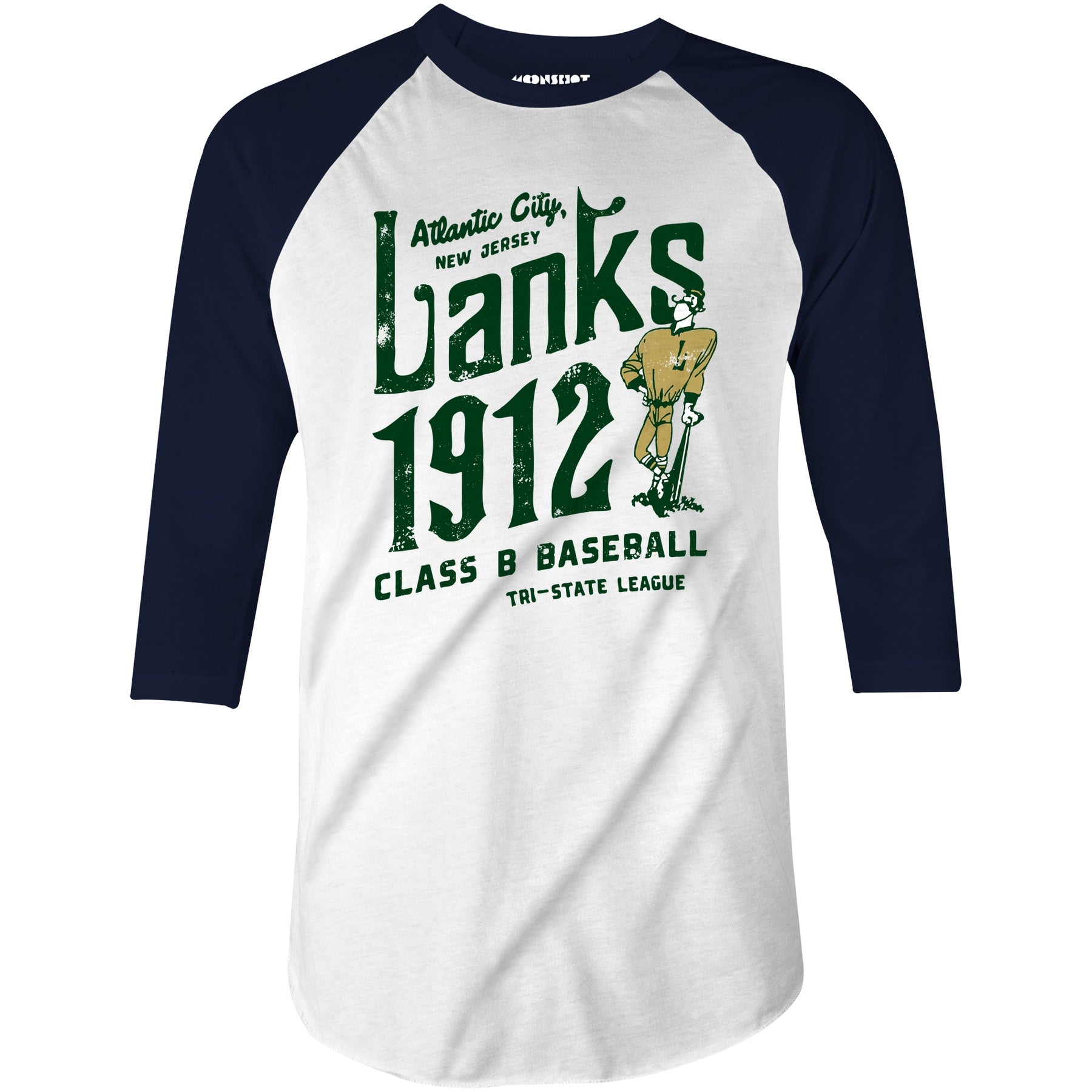 Atlantic City Lanks - New Jersey - Vintage Defunct Baseball Teams - 3/4 Sleeve Raglan T-Shirt