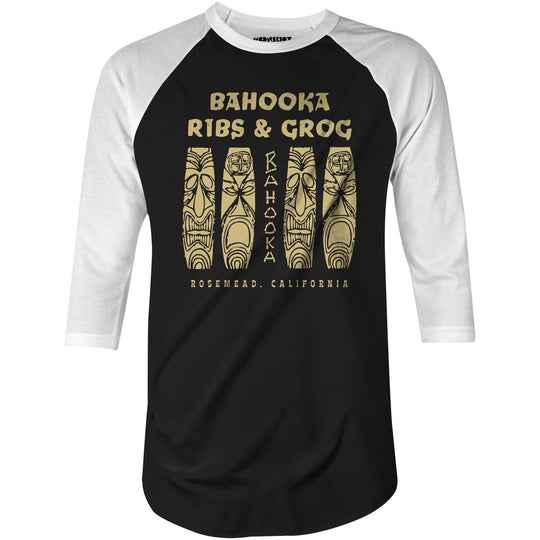 Bahooka Ribs & Grog - Rosemead, CA - Vintage Tiki Bar - 3/4 Sleeve Raglan T-Shirt