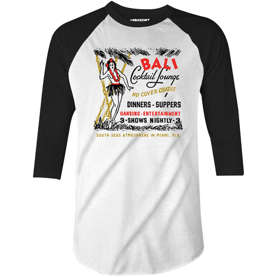 Bali Cocktail Lounge - Miami, FL - Vintage Tiki Bar - 3/4 Sleeve Raglan T-Shirt