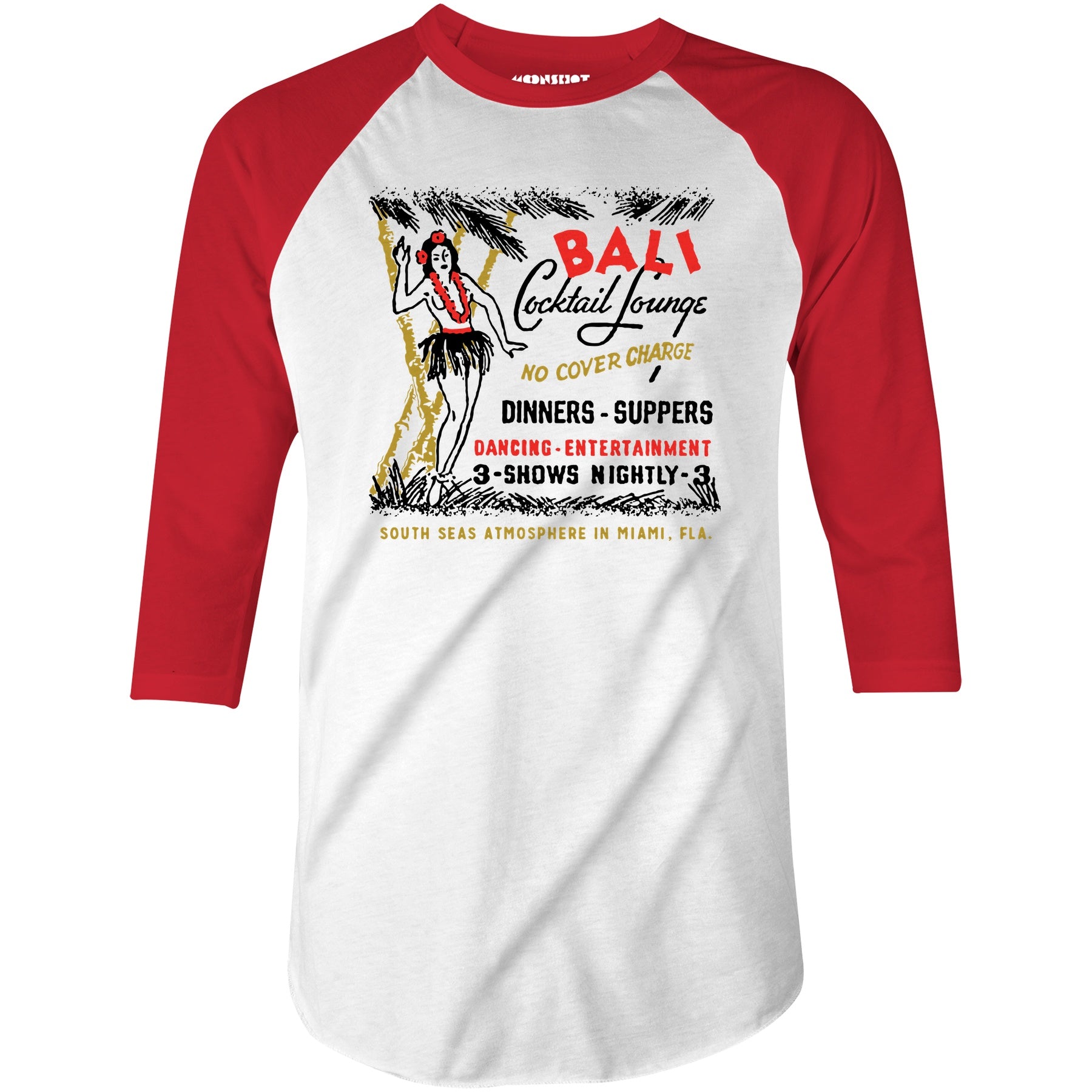 Bali Cocktail Lounge - Miami, FL - Vintage Tiki Bar - 3/4 Sleeve Raglan T-Shirt