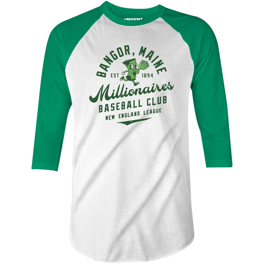 Bangor Millionaires - Maine - Vintage Defunct Baseball Teams - 3/4 Sleeve Raglan T-Shirt