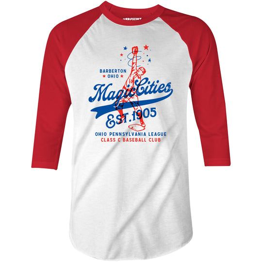 Barberton Magic Cities - Ohio - Vintage Defunct Baseball Teams - 3/4 Sleeve Raglan T-Shirt