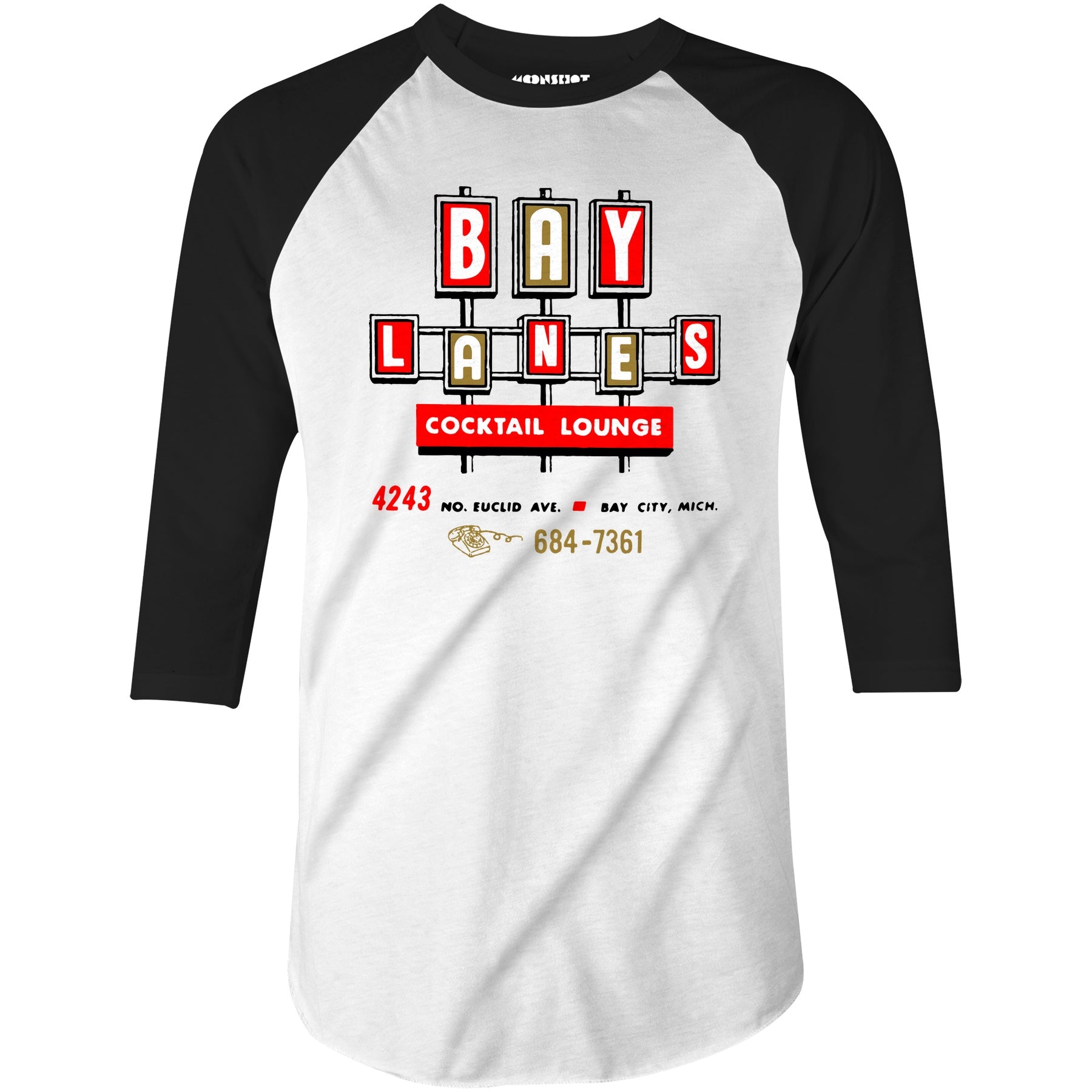 Bay Lanes - Bay City, MI - Vintage Bowling Alley - 3/4 Sleeve Raglan T-Shirt