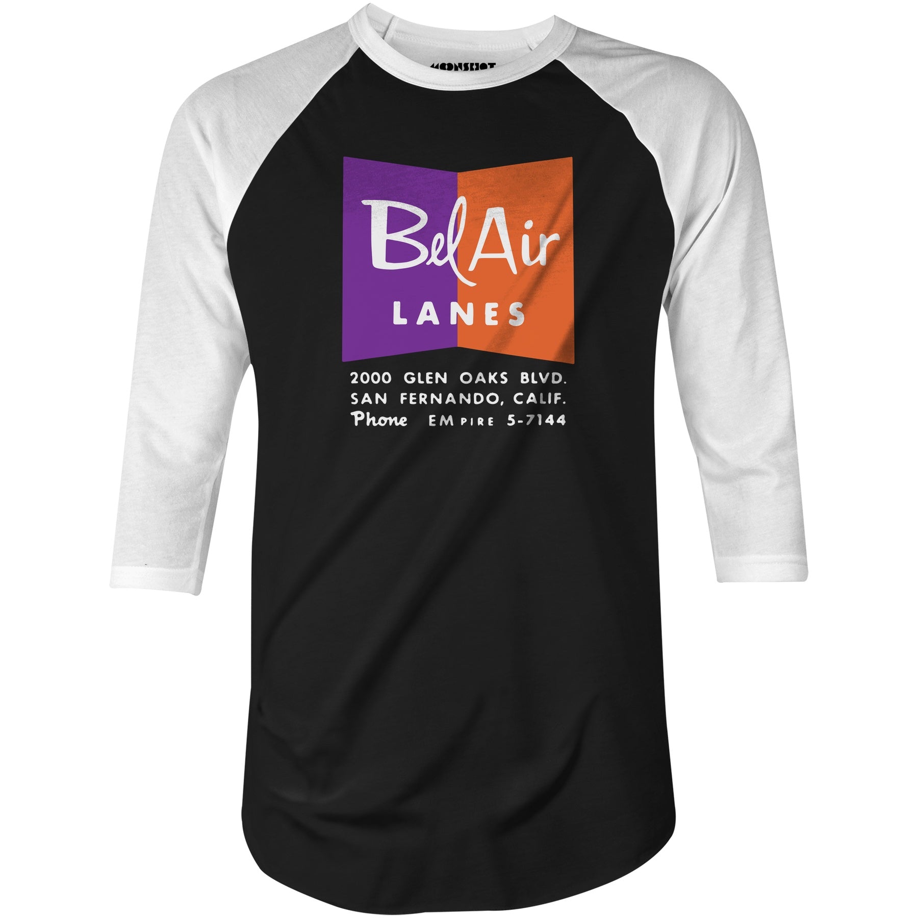 Bel Air Lanes - San Fernando, CA - Vintage Bowling Alley - 3/4 Sleeve Raglan T-Shirt