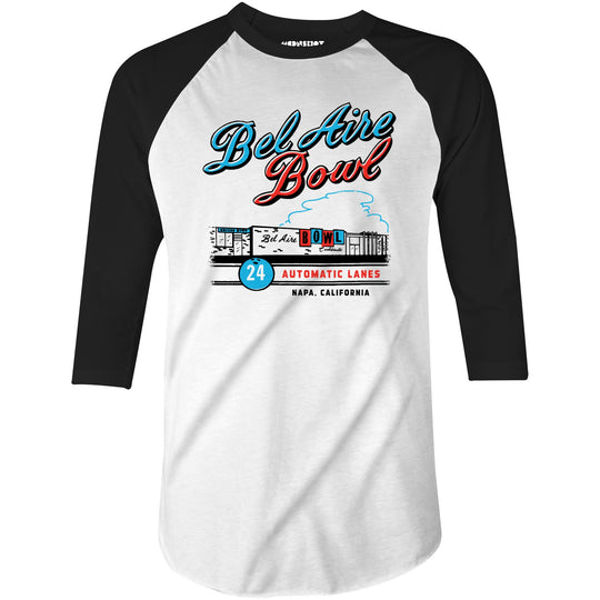Bel Aire Bowl - Napa, CA - Vintage Bowling Alley - 3/4 Sleeve Raglan T-Shirt