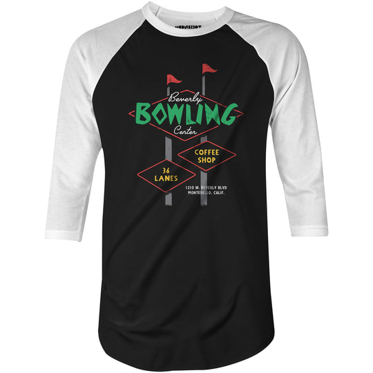 Beverly Bowl - Montebello, CA - Vintage Bowling Alley - 3/4 Sleeve Raglan T-Shirt