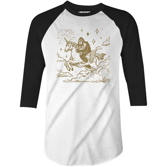 Bigfoot Riding On a Unicorn - 3/4 Sleeve Raglan T-Shirt