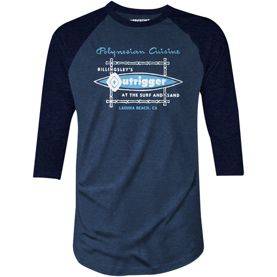 Billingsley's Outrigger - Laguna Beach, CA - Vintage Tiki Bar - 3/4 Sleeve Raglan T-Shirt