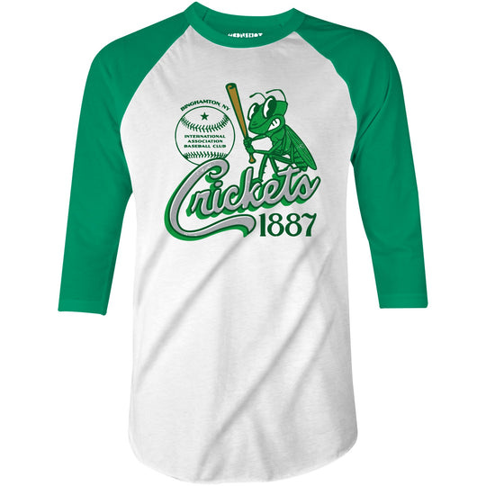 Binghamton Crickets - New York - Vintage Defunct Baseball Teams - 3/4 Sleeve Raglan T-Shirt