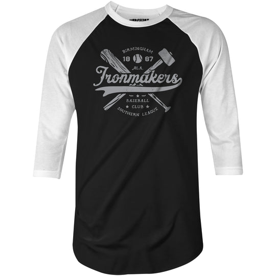Birmingham Ironmakers - Alabama - Vintage Defunct Baseball Teams - 3/4 Sleeve Raglan T-Shirt